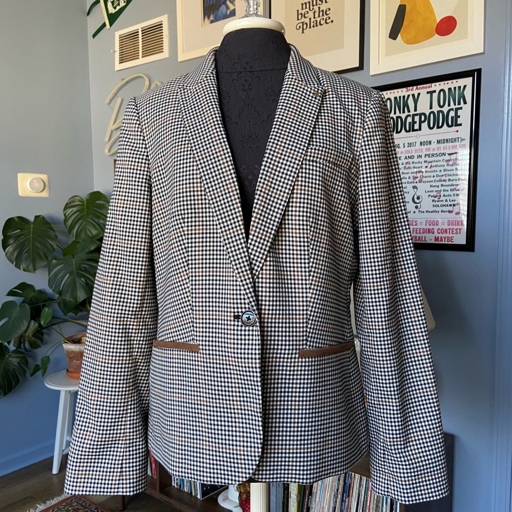 Tommy Hilfiger Black and White Houndstooth Tailored Blazer
